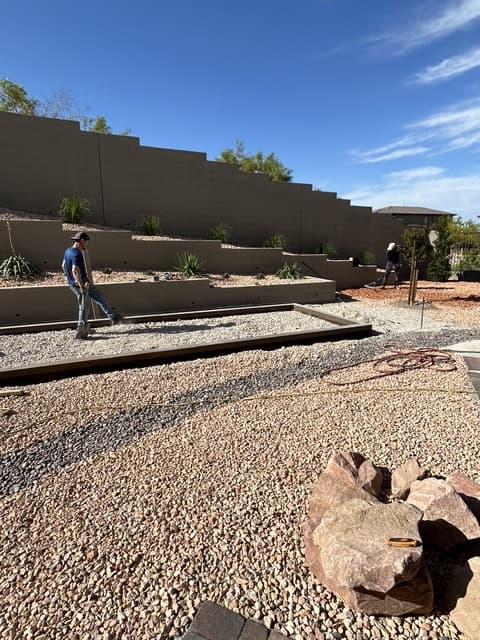 Custom bocce ball court under construction in a Las Vegas backyard